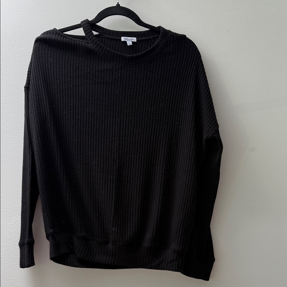 Splendid Black Ribbed Crew Neck Sweater